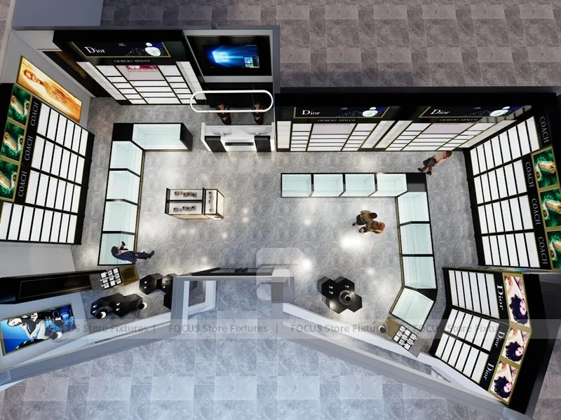 U Shaped Cosmetics Store Layout with Black Wall Displays
