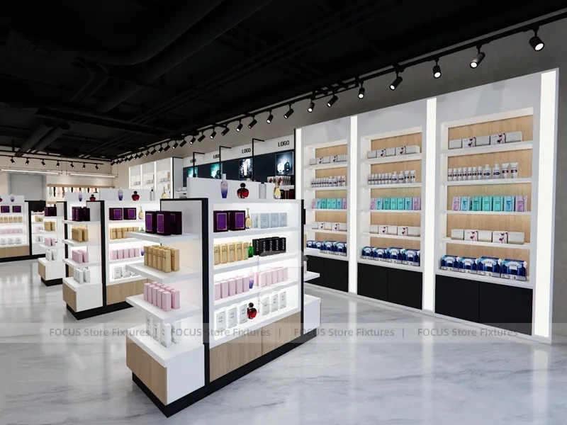 U Shaped Cosmetics Store Layout with Black Wall Displays