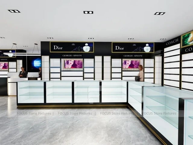 U Shaped Cosmetics Store Layout with Black Wall Displays
