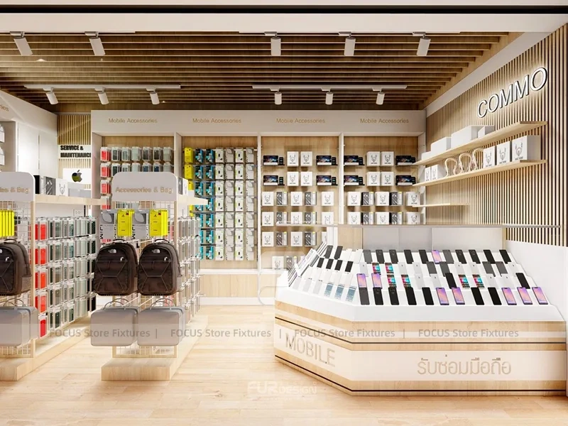 Warm Wood Commio Mobile Phone Store Interior