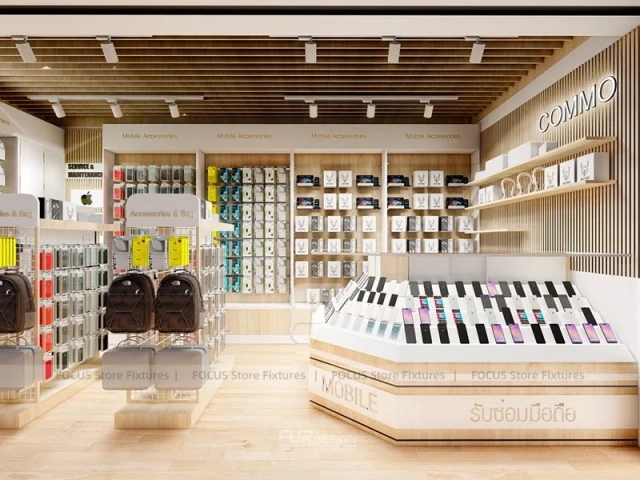 Warm Wood Commio Mobile Phone Store Interior