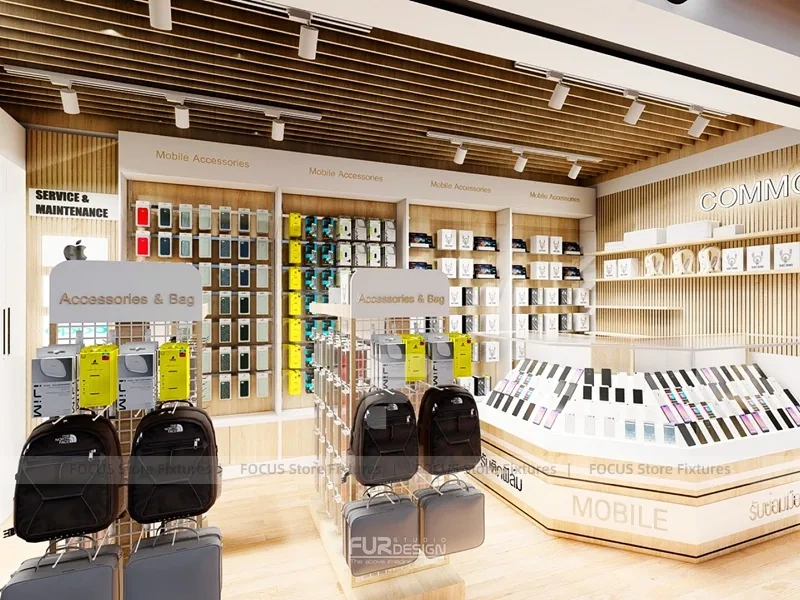 Warm Wood Commio Mobile Phone Store Interior