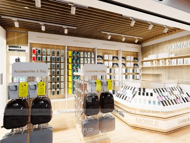 Warm Wood Commio Mobile Phone Store Interior