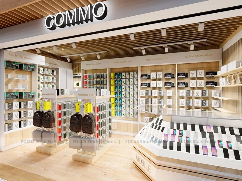 Warm Wood Commio Mobile Phone Store Interior