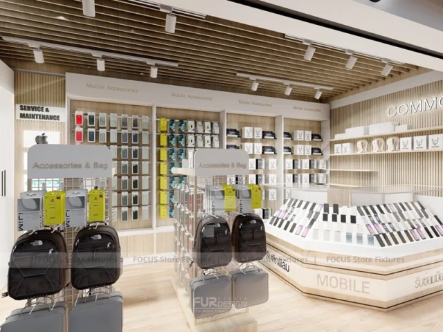 Warm Wood Commio Mobile Phone Store Interior Wide