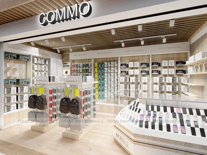Warm Wood Commio Mobile Phone Store Interior Wide