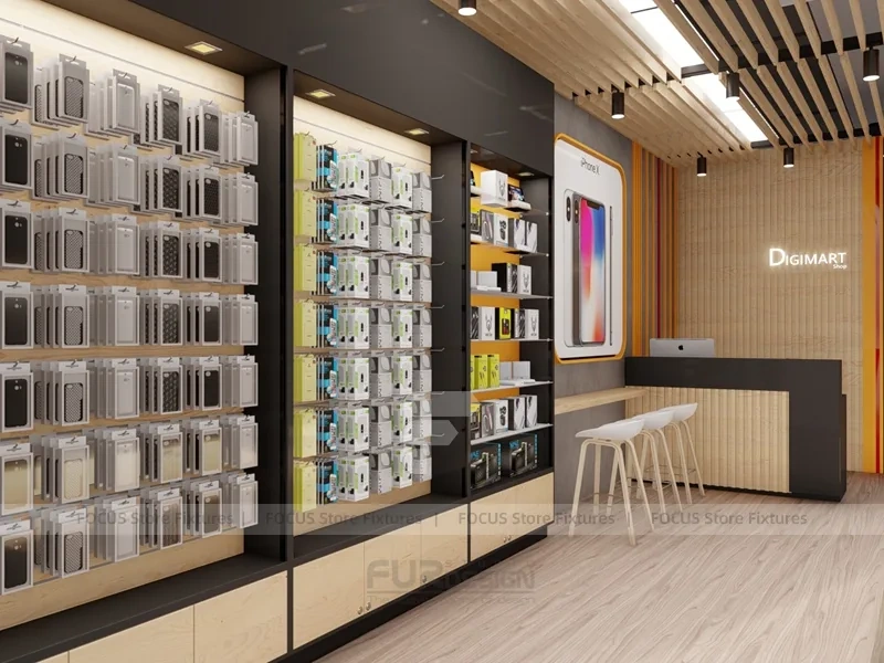Warm Wood Commio Mobile Phone Store Interior Wide