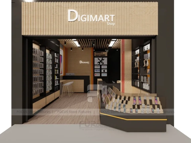 Warm Wood Commio Mobile Phone Store Interior Wide