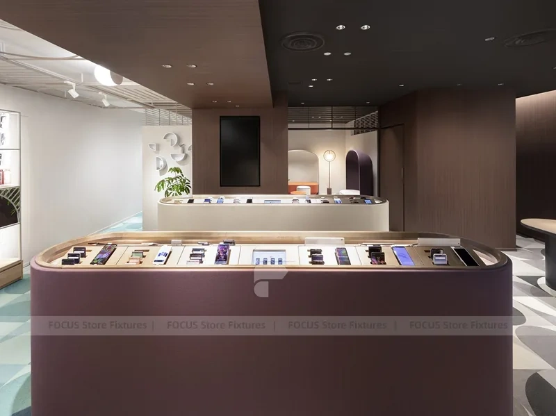 Warm Wood Curved Phone Service Counter