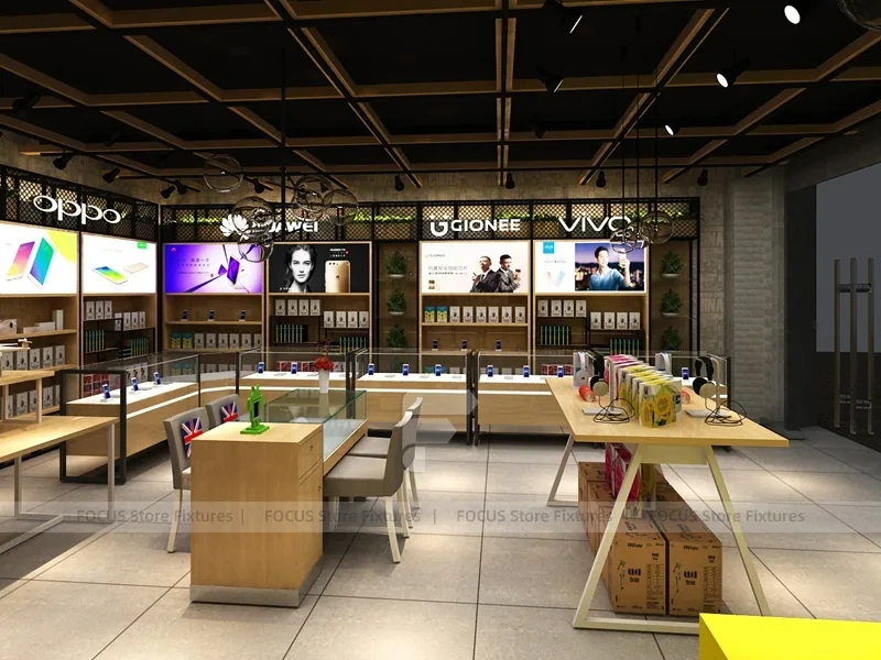 Warm Wood Mobile Accessories Store Interior
