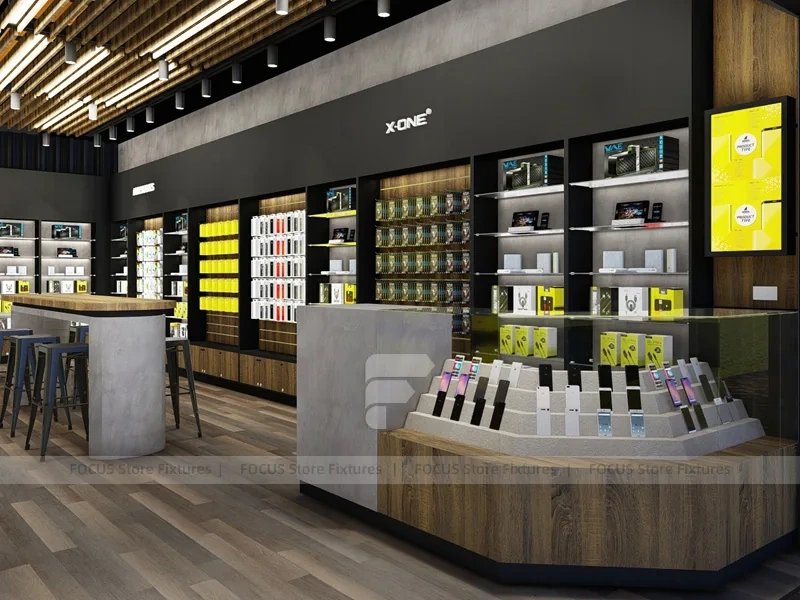 Warm Wood Mobile Accessories Store Interior