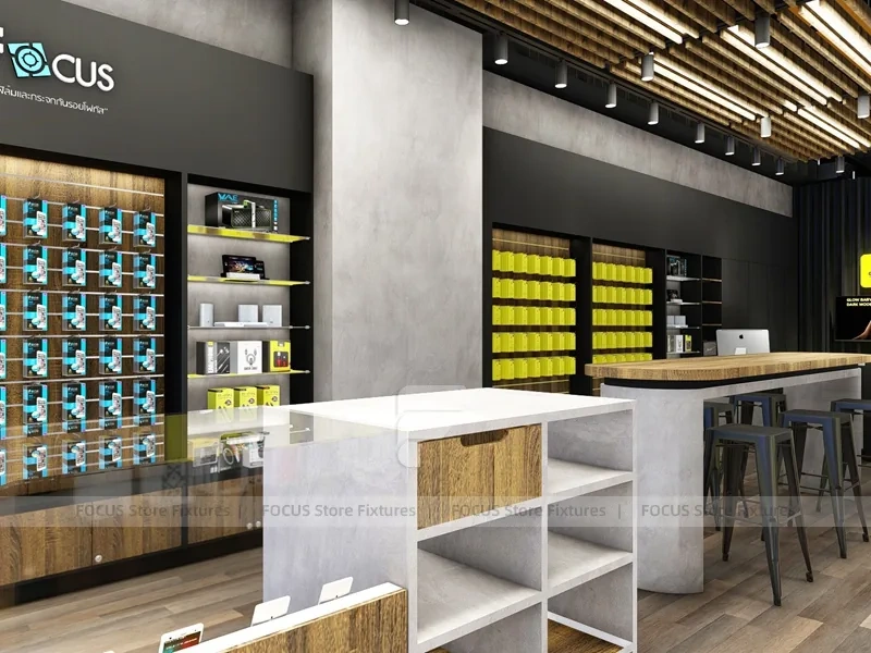 Warm Wood Mobile Accessories Store Interior