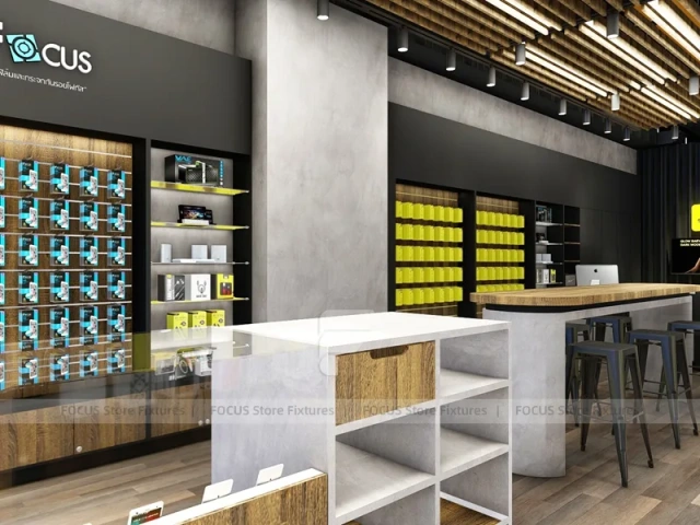 Warm Wood Mobile Accessories Store Interior