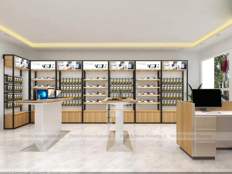 Warm Wood White Mobile Phone Store Interior