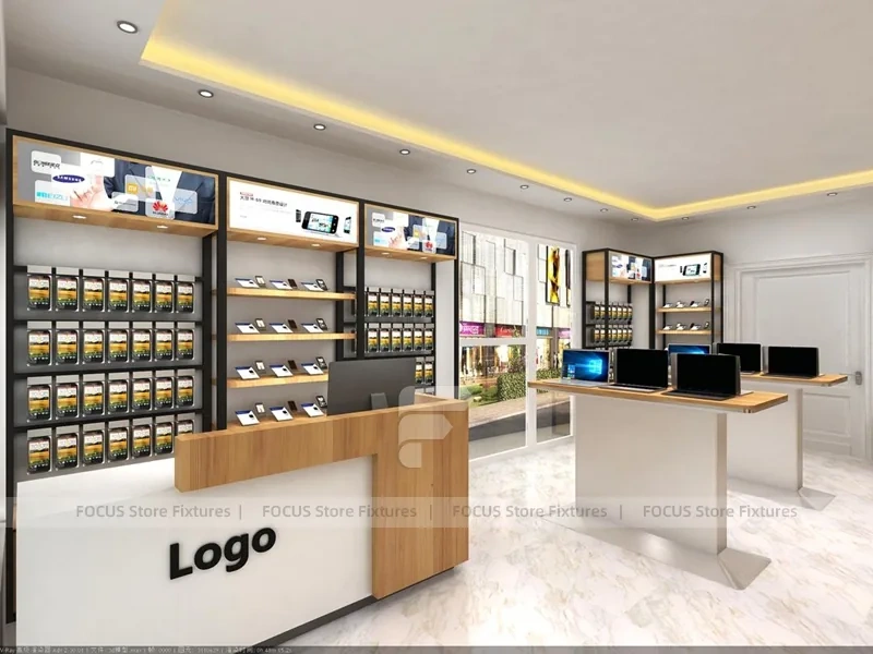Warm Wood White Mobile Phone Store Interior