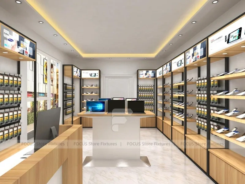 Warm Wood White Mobile Phone Store Interior