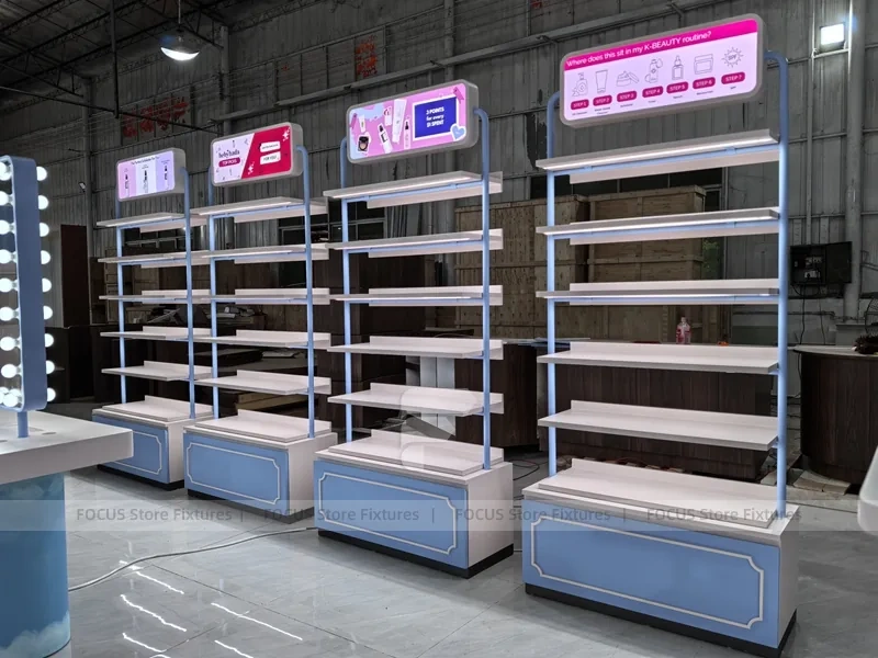 White Blue Beauty Wall Shelving Row