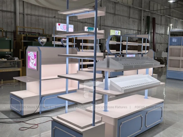 White Blue Beauty Wall Shelving Row