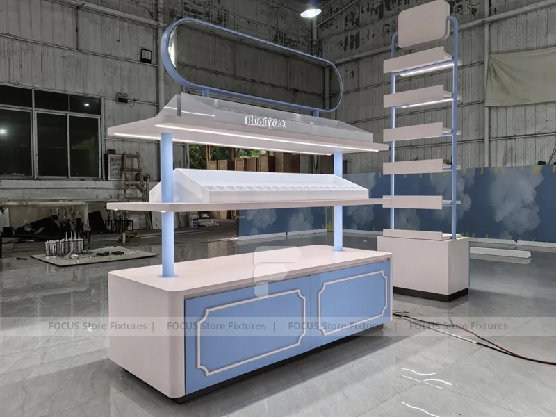 White Blue Beauty Wall Shelving Row