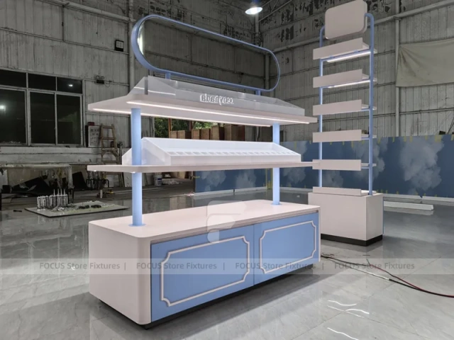 White Blue Beauty Wall Shelving Row