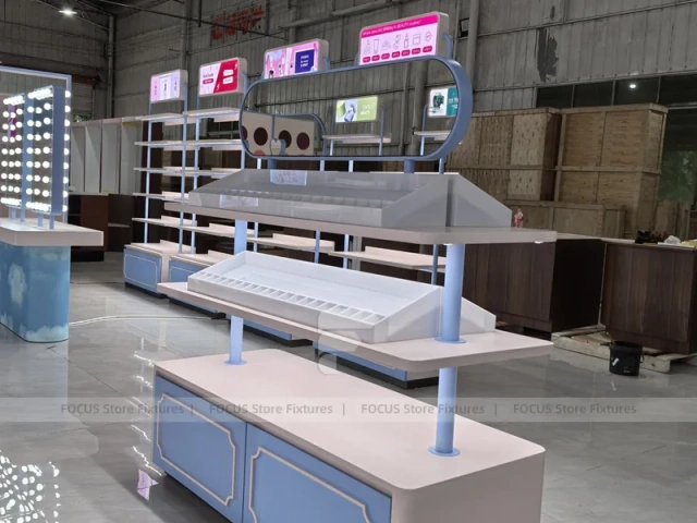 White Blue Beauty Wall Shelving Row