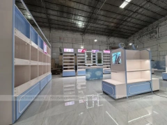 White Blue Cosmetics Gondola Counter with Screen