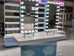 White Blue Cosmetics Gondola Counter with Screen