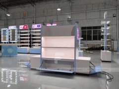 White Blue Cosmetics Gondola Counter with Screen