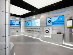 White Blue Electronics Wall Display Interior