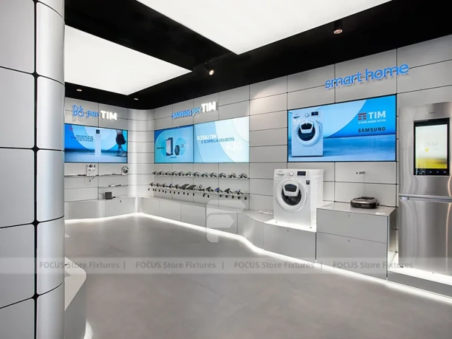 White Blue Electronics Wall Display Interior