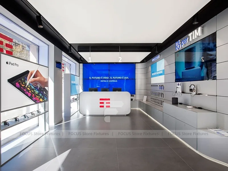 White Blue Electronics Wall Display Interior
