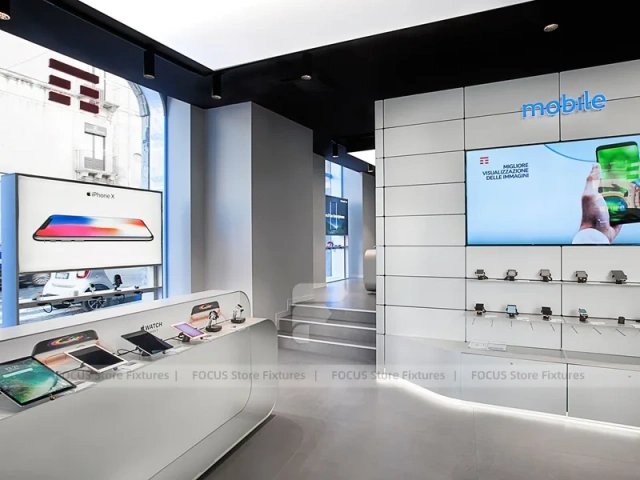 White Blue Electronics Wall Display Interior