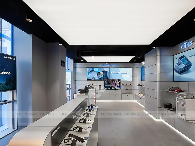 White Blue Electronics Wall Display Interior