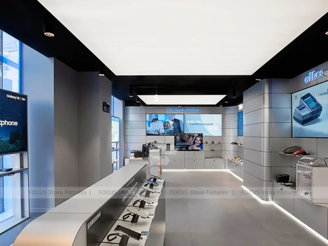 White Blue Electronics Wall Display Interior