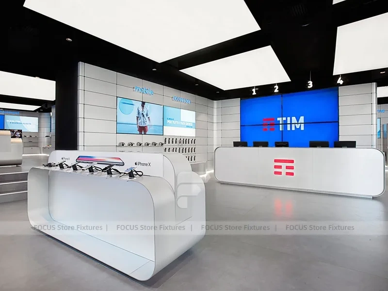 White Blue Electronics Wall Display Interior