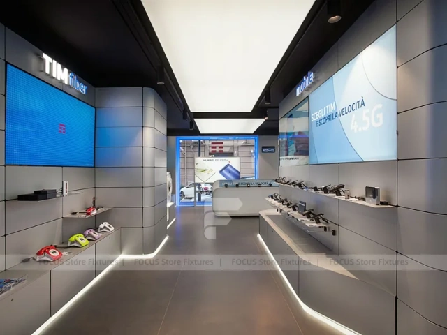 White Blue Electronics Wall Display Interior