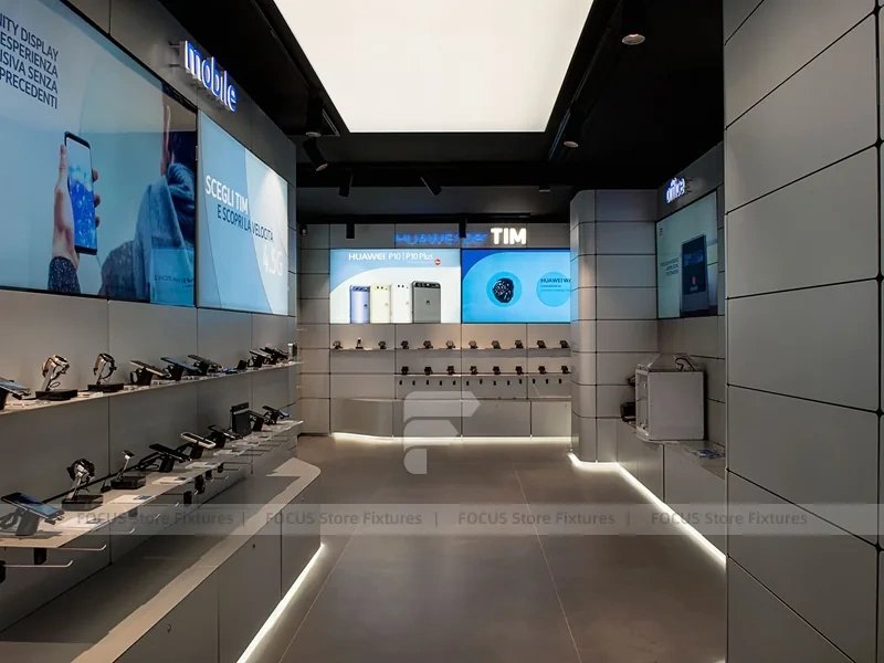 White Blue Electronics Wall Display Interior