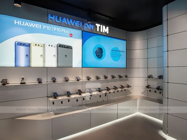 White Blue Electronics Wall Display Interior
