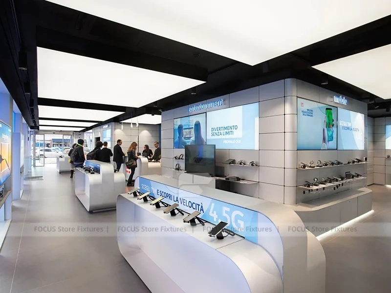 White Blue Electronics Wall Display Interior