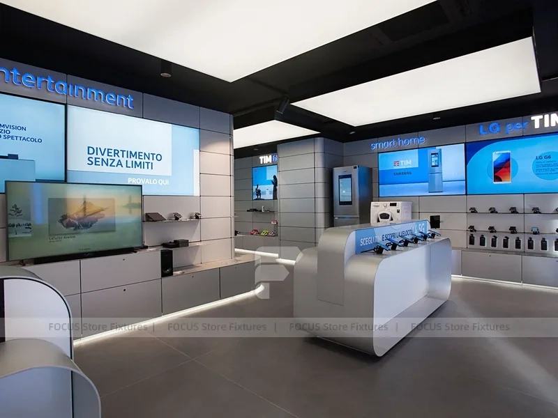 White Blue Electronics Wall Display Interior