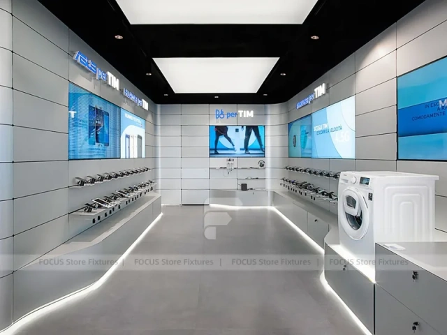 White Blue Electronics Wall Display Interior