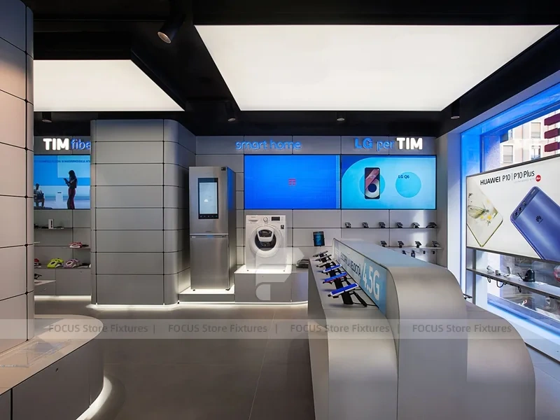 White Blue Electronics Wall Display Interior