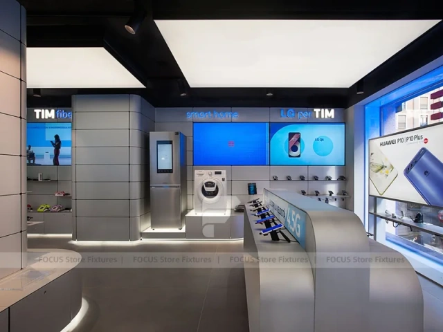 White Blue Electronics Wall Display Interior