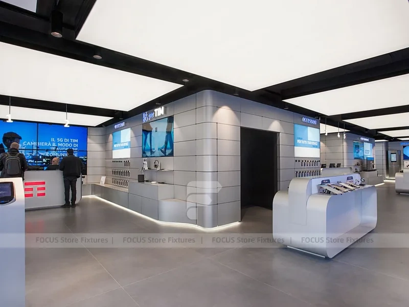 White Blue Electronics Wall Display Interior