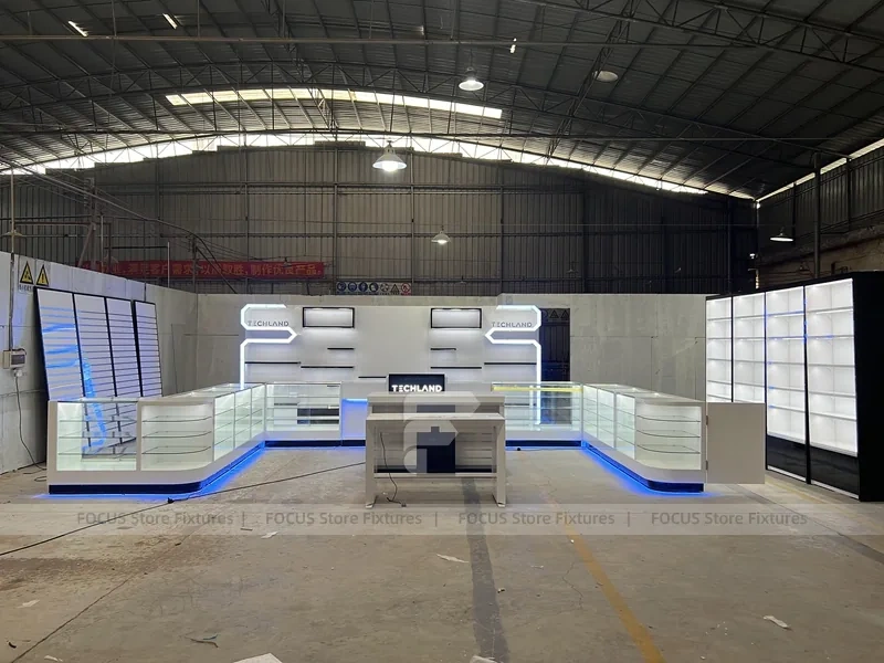 White Blue Futuristic Mobile Phone Store