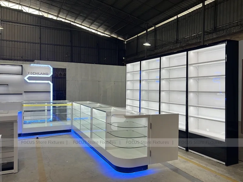 White Blue Futuristic Mobile Phone Store