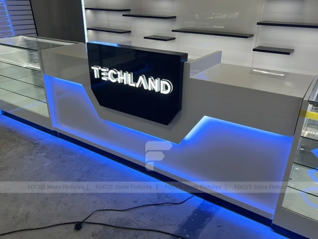 White Blue Futuristic Phone Store Display