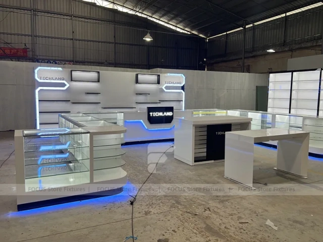 White Blue Futuristic Phone Store Display