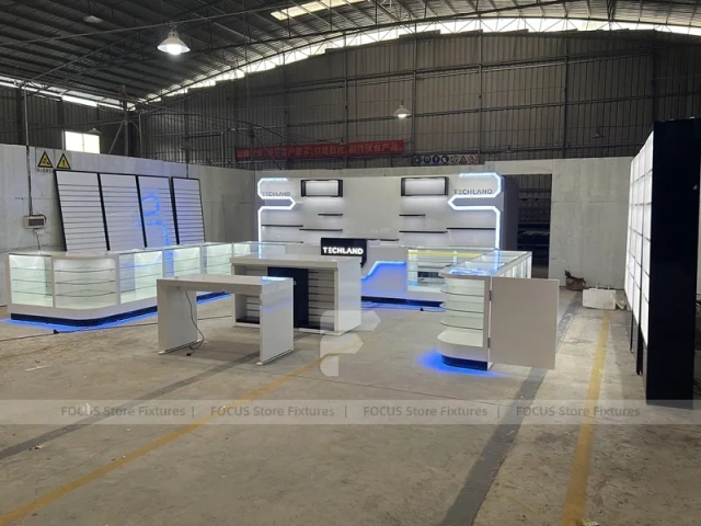 White Blue Futuristic Phone Store Fixture