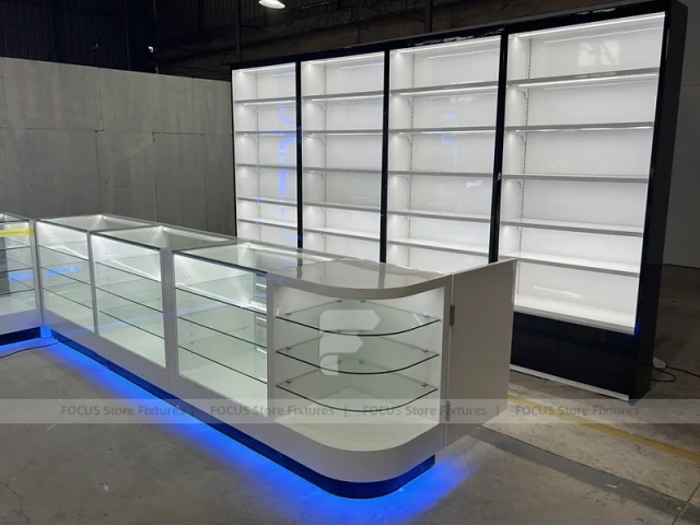 White Blue Futuristic Phone Store Fixture